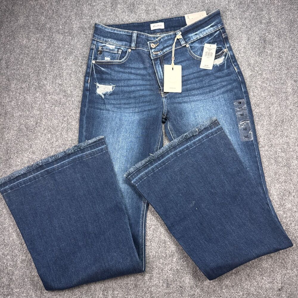 Kancan Mid Rise Flare Jeans NWT Womens Size 13/30 Dark Wash Buckle Preppy Chic